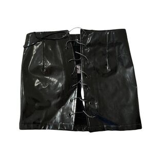 Danielle Guizio Glossy Black Lace-Up Skirt